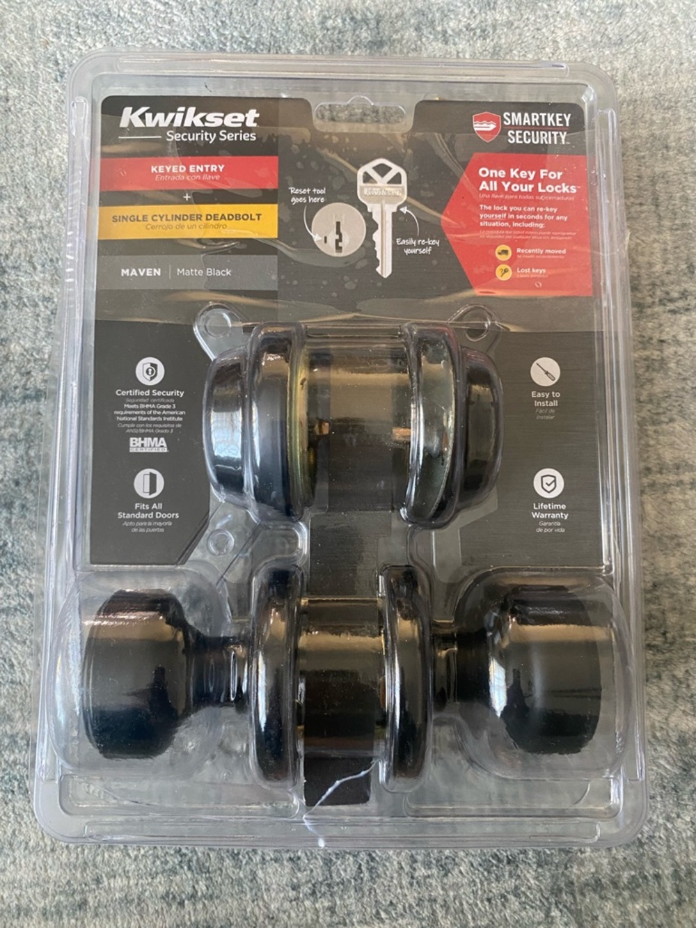 Kwikset maven matte black keyed entry knob single cylinder deadbolt set